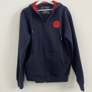 Dream Big Golden Gate Bridge Hoodied Zip Up Sz L Navy Red EUC academia streetwea